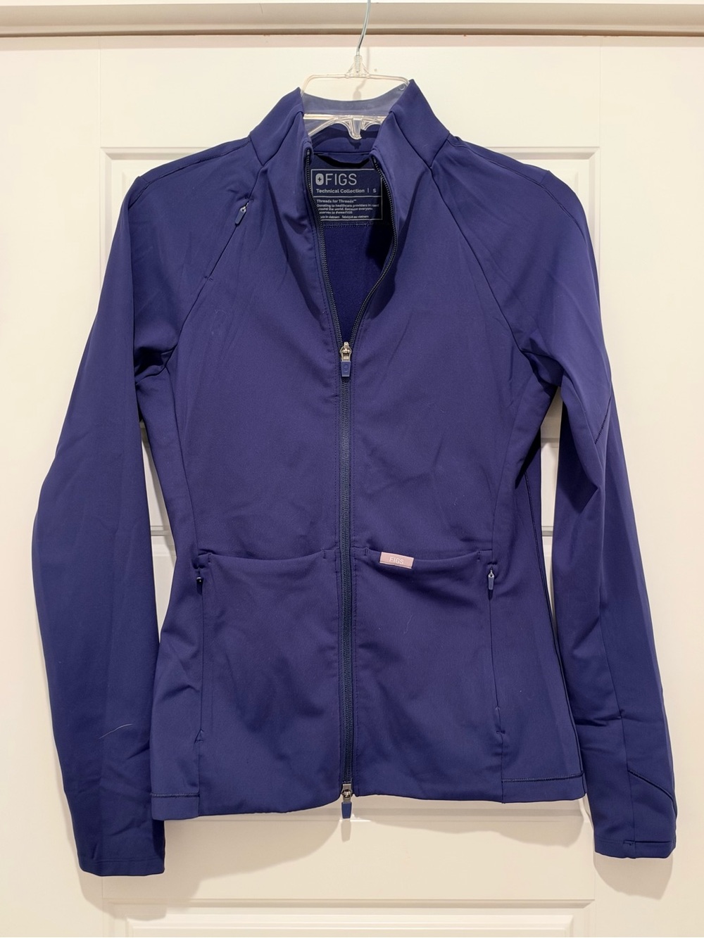 FIGS Contourknit Scrub Jacket Women's Full-Zip Utility Jacket- Navy- Size S